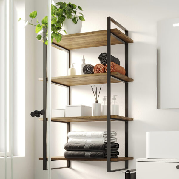 Emuca Kit de Lader kit d'étagères avec cadre et étagères, hauteur 1150mm, Acier, Peint noir et Bois – Image 2