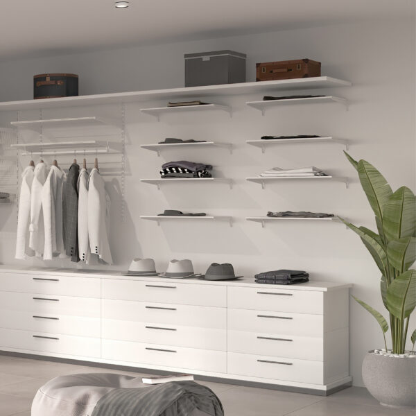 Emuca Lot de 4 étagères avec consoles et plaques de fixation murale Jagmet, longueur 280mm, Acier, Peint en blanc – Image 2