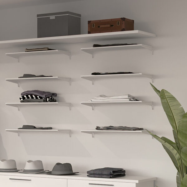 Emuca Lot de 4 étagères avec consoles et plaques de fixation murale Jagmet, longueur 380mm, Acier, Peint en blanc – Image 4