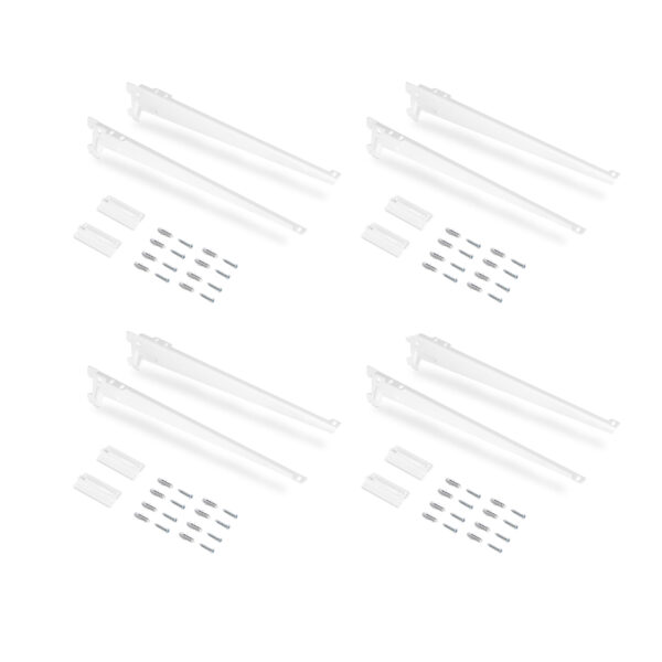 Emuca Lot de 4 étagères avec consoles et plaques de fixation murale Jagmet, longueur 380mm, Acier, Peint en blanc
