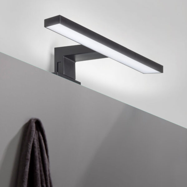Emuca Spot LED pour miroir de salle de bain Virgo (AC 230V 50Hz), 6 W, Peint en noir, Plastique – Image 2