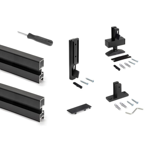 Emuca Lot de 2 cadres Zero avec quincaillerie et profilés pour montage au sol et au mur avec niveleur rectangulaire, Aluminium et Zamak, Noir texturé – Image 2