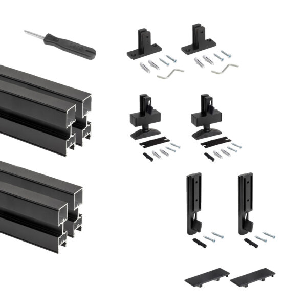 Emuca Lot de 2 cadres Zero avec quincaillerie et profilés pour montage au sol et au mur avec niveleur rectangulaire, Aluminium et Zamak, Noir texturé