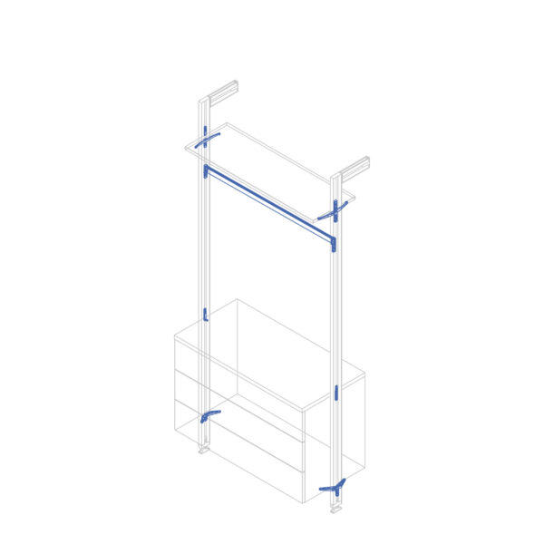 Emuca Kit de fixation pour 1 étagère en bois, 1 module et 1 tringle de suspension, longueur 1m Zero, Zamak, Peint en noir texturé – Image 11