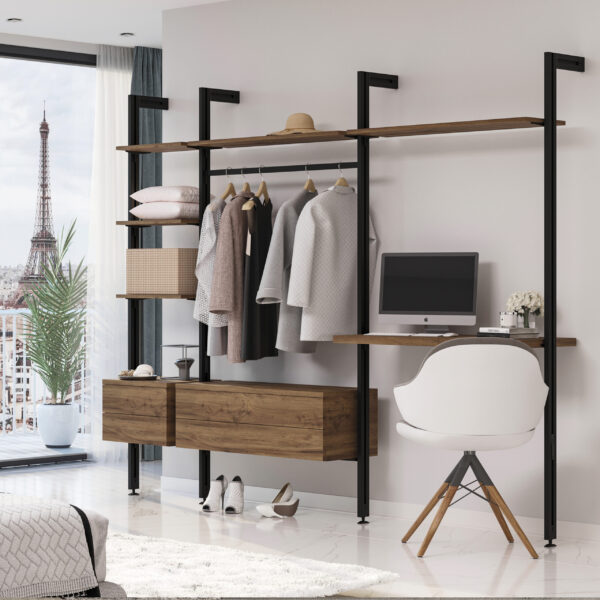 Emuca Kit de fixation pour 1 étagère en bois, 1 module et 1 tringle de suspension, longueur 1m Zero, Zamak, Peint en noir texturé – Image 4