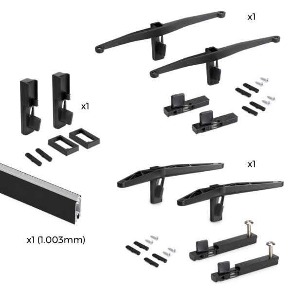 Emuca Kit de fixation pour 1 étagère en bois, 1 module et 1 tringle de suspension, longueur 1m Zero, Zamak, Peint en noir texturé – Image 5