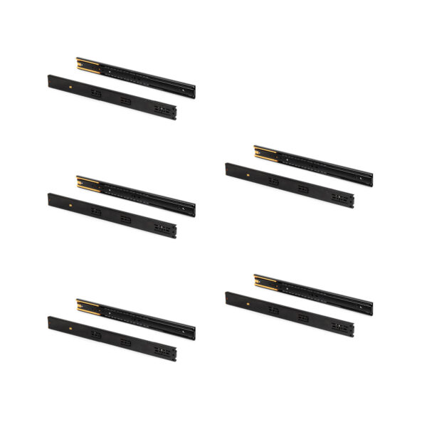 Emuca Lot de 5 jeux de Coulisses pour tiroirs, roulement à billes, hauteur 45mm, profondeur 300mm, sortie totale, fermeture amortie, Noir