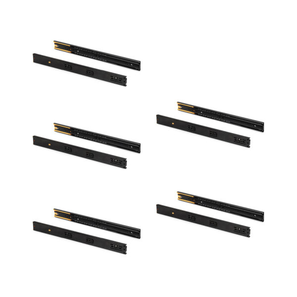 Emuca Lot de 5 jeux de Coulisses pour tiroirs, roulement à billes, hauteur 45mm, profondeur 350mm, sortie totale, fermeture amortie, Noir