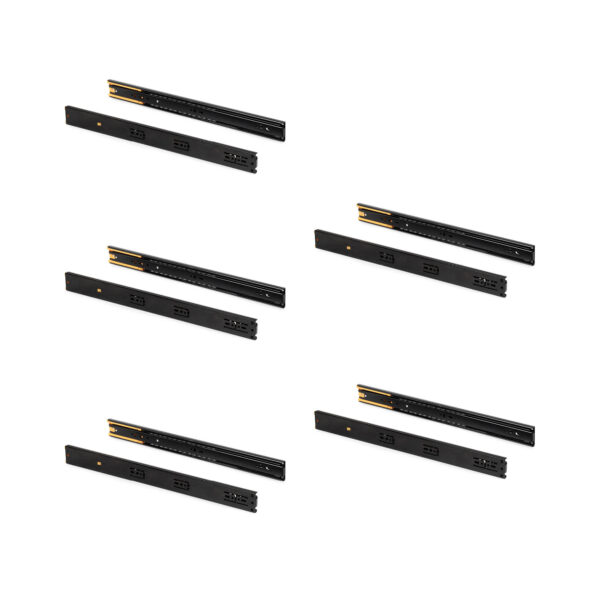 Emuca Lot de 5 jeux de Coulisses pour tiroirs, roulement à billes, hauteur 45mm, profondeur 450mm, sortie totale, fermeture amortie, Noir