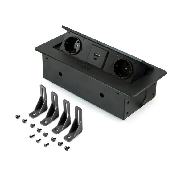 Emuca Multiconnecteur Atom 26 Lite pour bureau, 225x111mm, Peint en noir, Zamak et Acier et Plastique. – Image 3