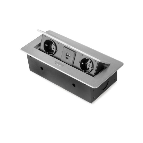 Emuca Multiconnecteur Atom 26 Lite pour bureau, 225x111mm, Peint en aluminium, Zamak et Acier et Plastique.