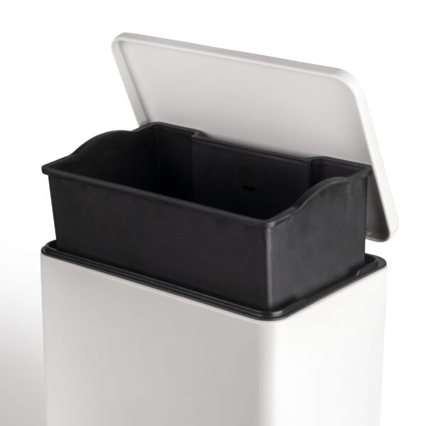 Emuca Bac de tri sélectif a compartiments Recycle, ouverture du couvercle par pédale, 1x12litres, Aluminium, Peint en blanc – Image 4