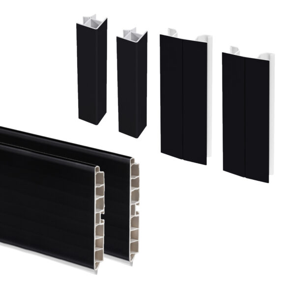Emuca Lot de 2 plinthes de cuisine Plasline avec raccords, hauteur 100mm, 2 profils longueur 2.35m, Plastique, Noir