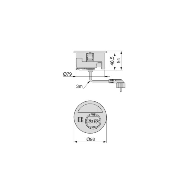 Emuca Multiconnecteur Circle 80, Peint en noir, Plastique. – Image 7