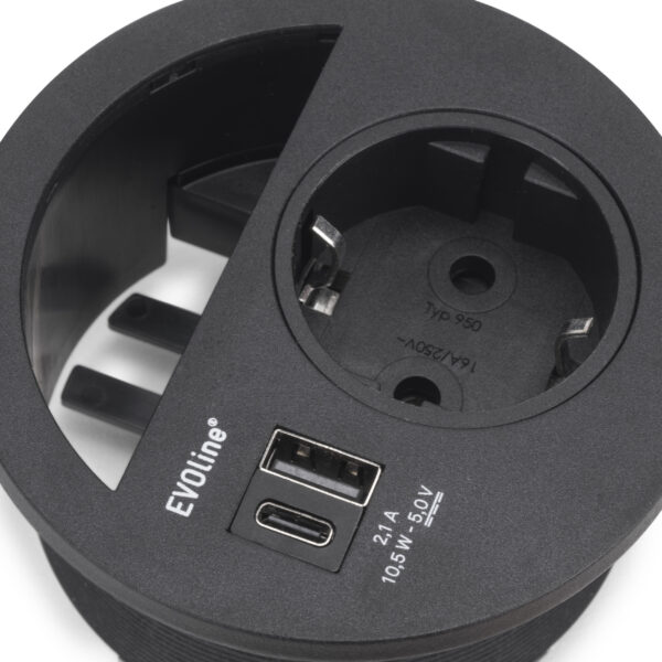 Emuca Multiconnecteur Circle 80, Peint en noir, Plastique. – Image 5