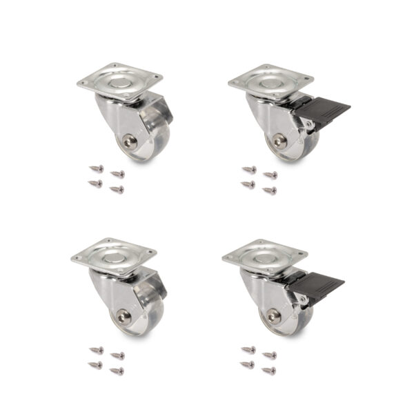 Emuca Lot de 4 roulettes transparentes Slip 3 avec plétine de montage, diamètre 35mm, Acier et Plastique