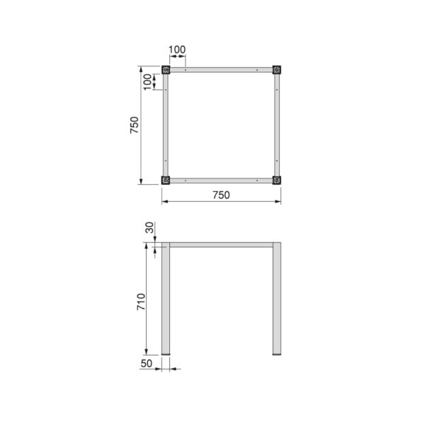 Emuca Pieds carrés et cadre de table, 50x50mm, 750x750mm, Acier, Peint en noir – Image 9
