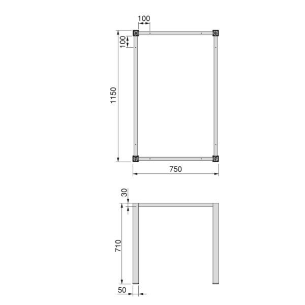 Emuca Pieds carrés et cadre de table, 50x50mm, 1150x750mm, Acier, Peint en noir – Image 9