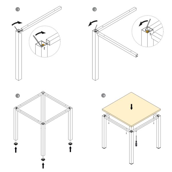 Emuca Pieds carrés et cadre de table, 50x50mm, 1150x750mm, Acier, Peint en noir – Image 10