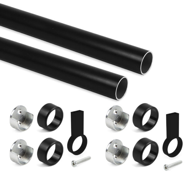 Emuca Lot de 2 rails ronds pour armoires D.28mm longueur 1.15m avec supports, Aluminium et Zamak, Peint en noir