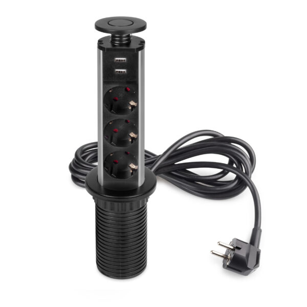 Emuca Multiconnecteur élevable Vertikal, EU, Peint en noir, Plastique et Aluminium.