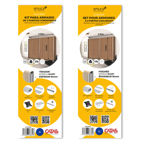 Emuca Kit de quincaillerie pour Placard 81 2-coulissants et fermeture souple, profil aigu, épaisseur 16mm, panneaux non inclus, Anodisé mat – Image 4