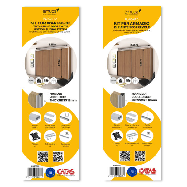 Emuca Kit de quincaillerie pour Placard 81 2 portes coulissantes à fermeture souple, profil profond, épaisseur 18mm, panneaux non inclus, Anodisé mat – Image 4