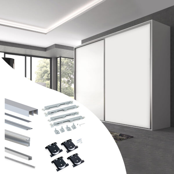 Emuca Kit de ferrures pour Placard 90 2 portes coulissantes et armoire à fermeture souple, profilé Vall, épaisseur 19mm, panneaux non inclus, anodisé mat