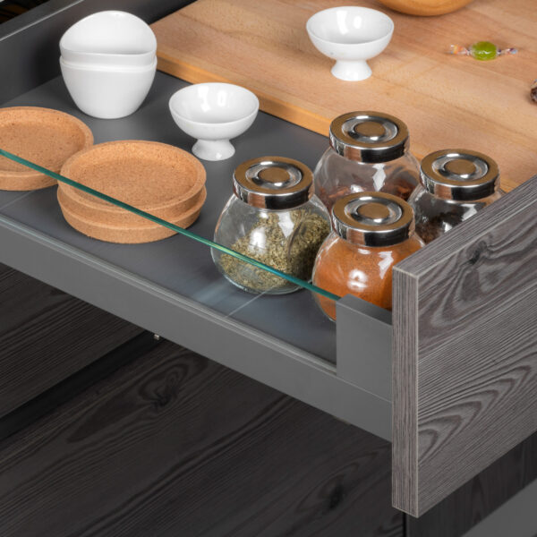 Emuca tiroir Extérieur Vertex 40kg côtés en verre 93mm de haut, 450mm de profondeur, Acier & Aluminium et Verre, Gris Anthracite – Image 2