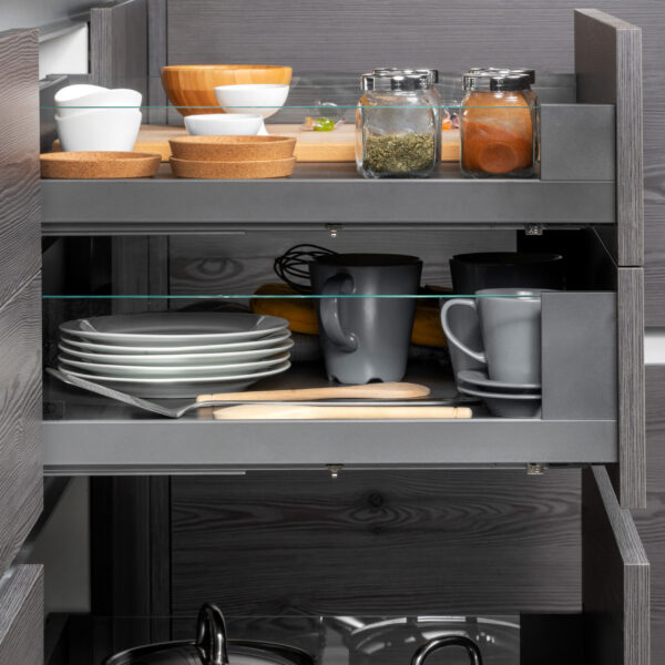 Emuca tiroir Extérieur Vertex 40kg côtés en verre 93mm de haut, 450mm de profondeur, Acier & Aluminium et Verre, Gris Anthracite – Image 5