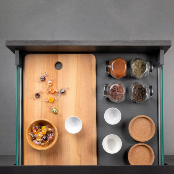 Emuca tiroir Extérieur Vertex 40kg côtés en verre 93mm de haut, 450mm de profondeur, Acier & Aluminium et Verre, Gris Anthracite – Image 6