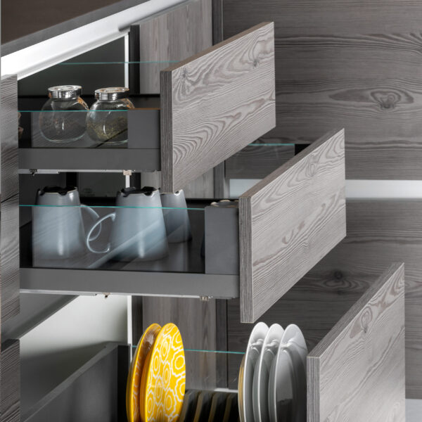 Emuca tiroir Extérieur Vertex 40kg côtés en verre 93mm de haut, 450mm de profondeur, Acier & Aluminium et Verre, Gris Anthracite – Image 7