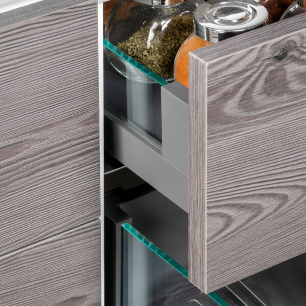 Emuca tiroir Extérieur Vertex 40kg côtés en verre 93mm de haut, 450mm de profondeur, Acier & Aluminium et Verre, Gris Anthracite – Image 8