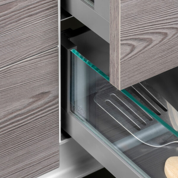 Emuca Tiroir Extérieur Vertex 40kg côtés en verre 131mm de haut, 500mm de profondeur, Acier & Aluminium et Verre, Gris Anthracite – Image 4