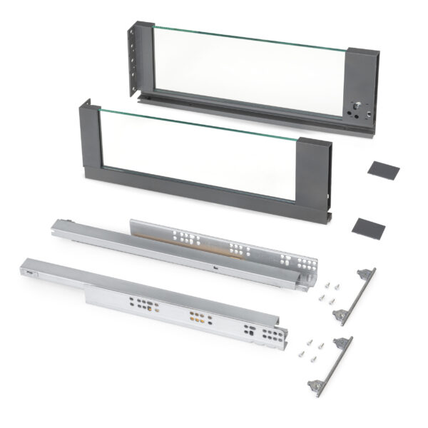 Emuca Tiroir Extérieur Vertex 40kg côtés en verre 178mm de haut, 450mm de profondeur, Acier & Aluminium et Verre, Gris Anthracite