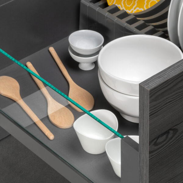 Emuca Tiroir Extérieur Vertex 40kg côtés en verre 178mm de haut, 500mm de profondeur, Acier & Aluminium et Verre, Gris Anthracite – Image 2