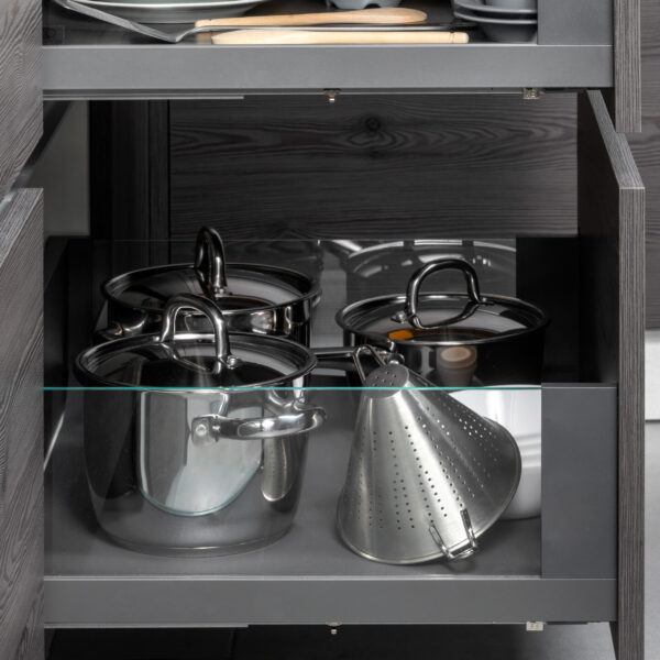 Emuca Tiroir Extérieur Vertex 40kg côtés en verre 178mm de haut, 500mm de profondeur, Acier & Aluminium et Verre, Gris Anthracite – Image 3