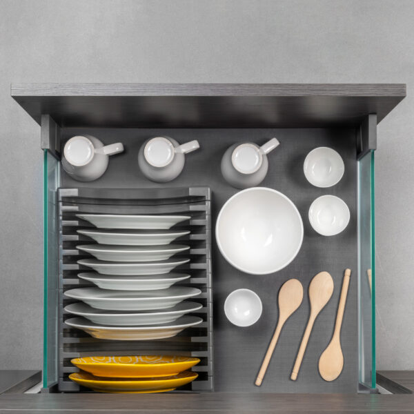 Emuca Tiroir Extérieur Vertex 40kg côtés en verre 178mm de haut, 500mm de profondeur, Acier & Aluminium et Verre, Gris Anthracite – Image 4