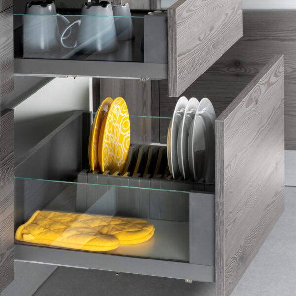 Emuca Tiroir Extérieur Vertex 40kg côtés en verre 178mm de haut, 500mm de profondeur, Acier & Aluminium et Verre, Gris Anthracite – Image 5
