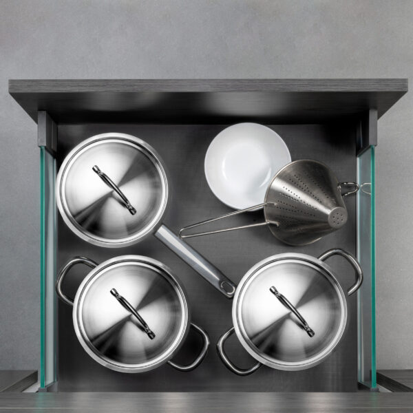 Emuca Tiroir Extérieur Vertex 40kg côtés en verre 178mm de haut, 500mm de profondeur, Acier & Aluminium et Verre, Gris Anthracite – Image 6