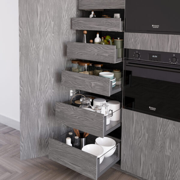 Emuca Tiroir Extérieur Vertex 40kg côtés en verre 178mm de haut, 500mm de profondeur, Acier & Aluminium et Verre, Gris Anthracite – Image 7