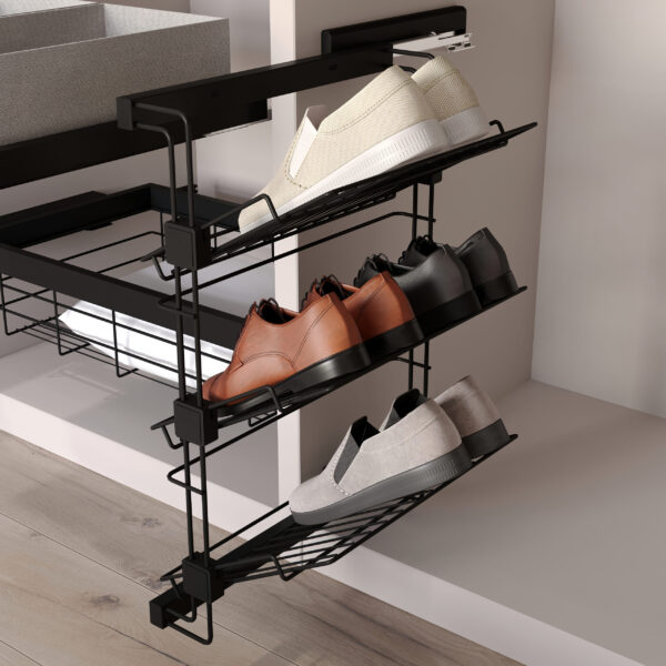 Emuca Porte-chaussures latéral coulissant pour placards et dressing Hack, Gauche, Peint en noir texturé, Acier. – Image 2