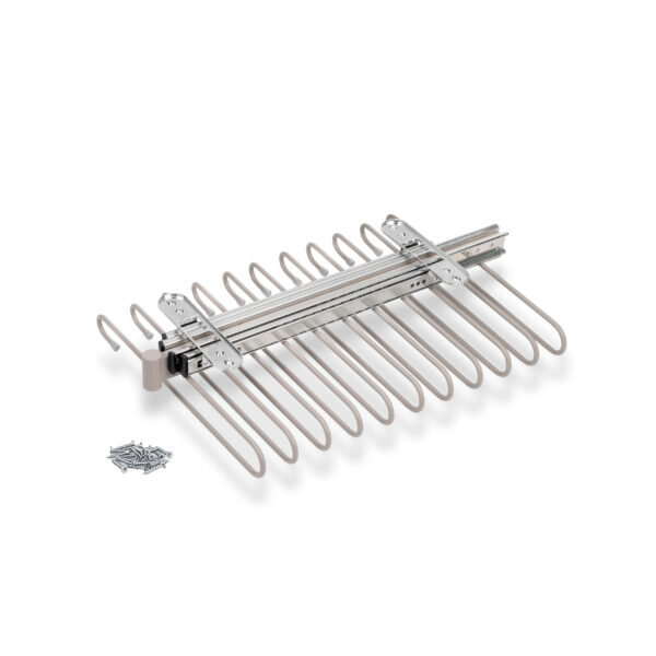 Emuca Porte-pantalons extractible, 11 tiges, guides d'extraction totale, Acier, Peint gris pierre