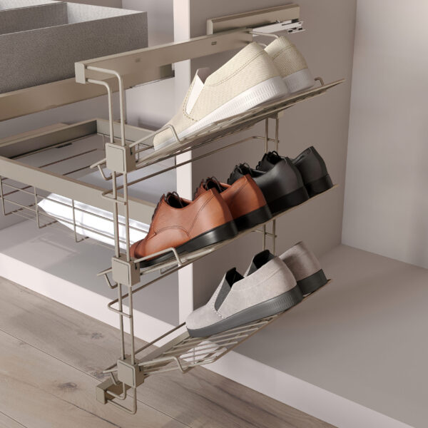 Emuca Porte-chaussures latéral coulissant pour placards et dressing Hack, Gauche, Peint gris pierre, Acier. – Image 2