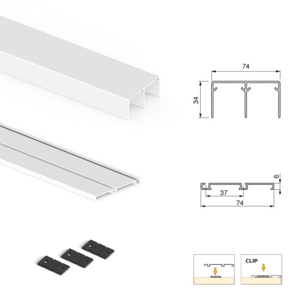 Emuca Kit de ferrures pour 2 portes coulissantes et armoire à fermeture souple Placard 74, profilé Wave, épaisseur 16mm, panneaux non inclus, Peint en blanc – Image 6