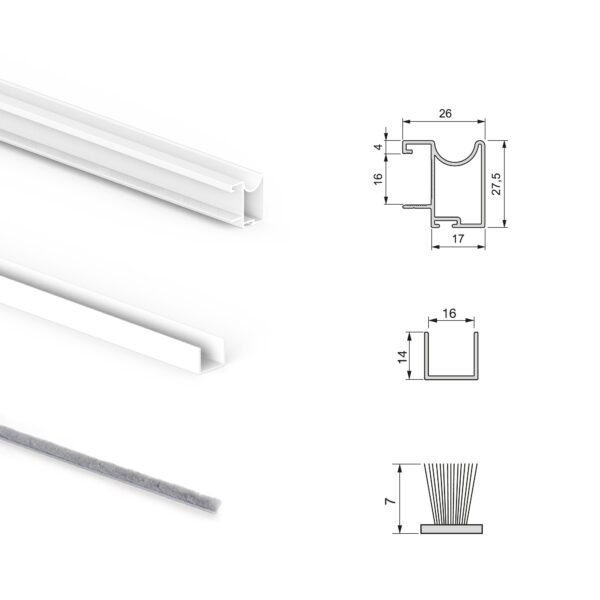 Emuca Kit de ferrures pour 2 portes coulissantes et armoire à fermeture souple Placard 74, profilé Wave, épaisseur 16mm, panneaux non inclus, Peint en blanc – Image 7