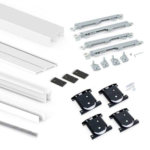 Emuca Kit de ferrures pour 2 portes coulissantes et armoire à fermeture souple Placard 74, profilé Wave, épaisseur 16mm, panneaux non inclus, Peint en blanc – Image 3