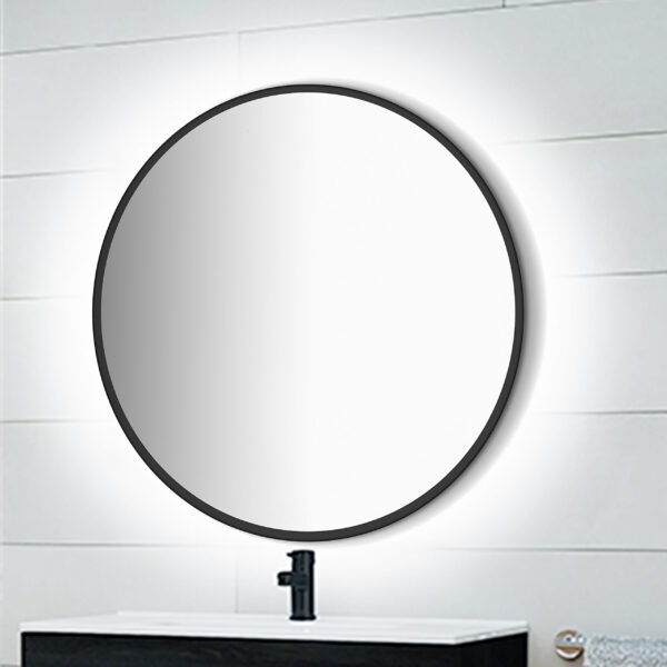 Emuca Miroir Zeus avec éclairage décoratif à LED et cadre noir, diamètre 80 cm, AC 230V 50Hz, 12 W, Aluminium et Verre – Image 2