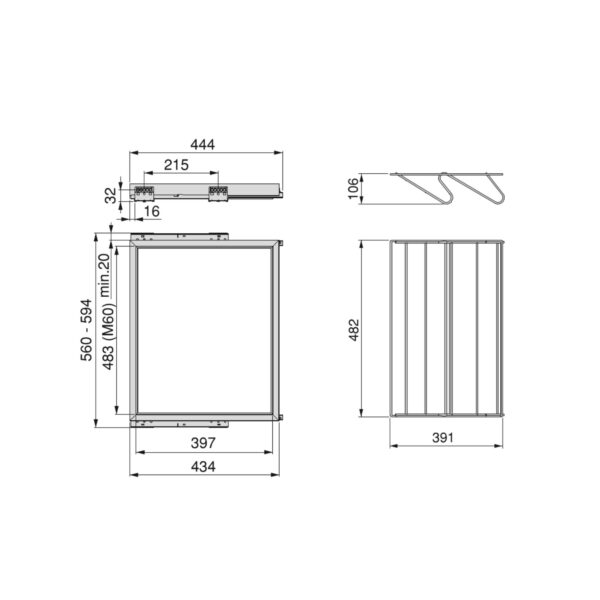 Emuca Kit de rangement de chaussures en métal et cadre coulissant à fermeture souple pour armoire, réglable, module 600mm, Noir texturé – Image 8