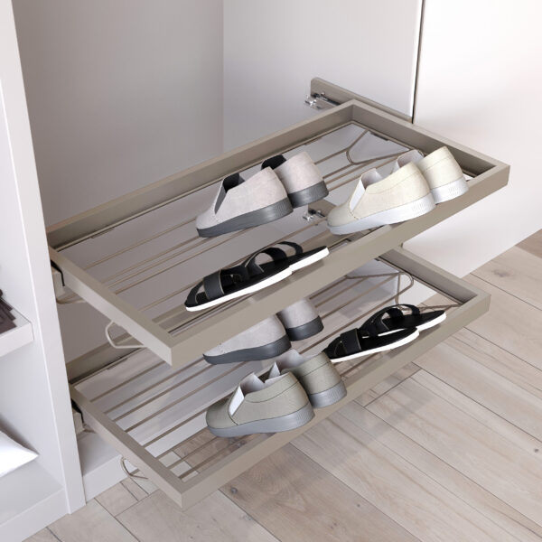 Emuca Kit de rangement de chaussures en métal et cadre avec coulisses à fermeture souple pour armoire, réglable, module 800mm, Gris pierre – Image 2